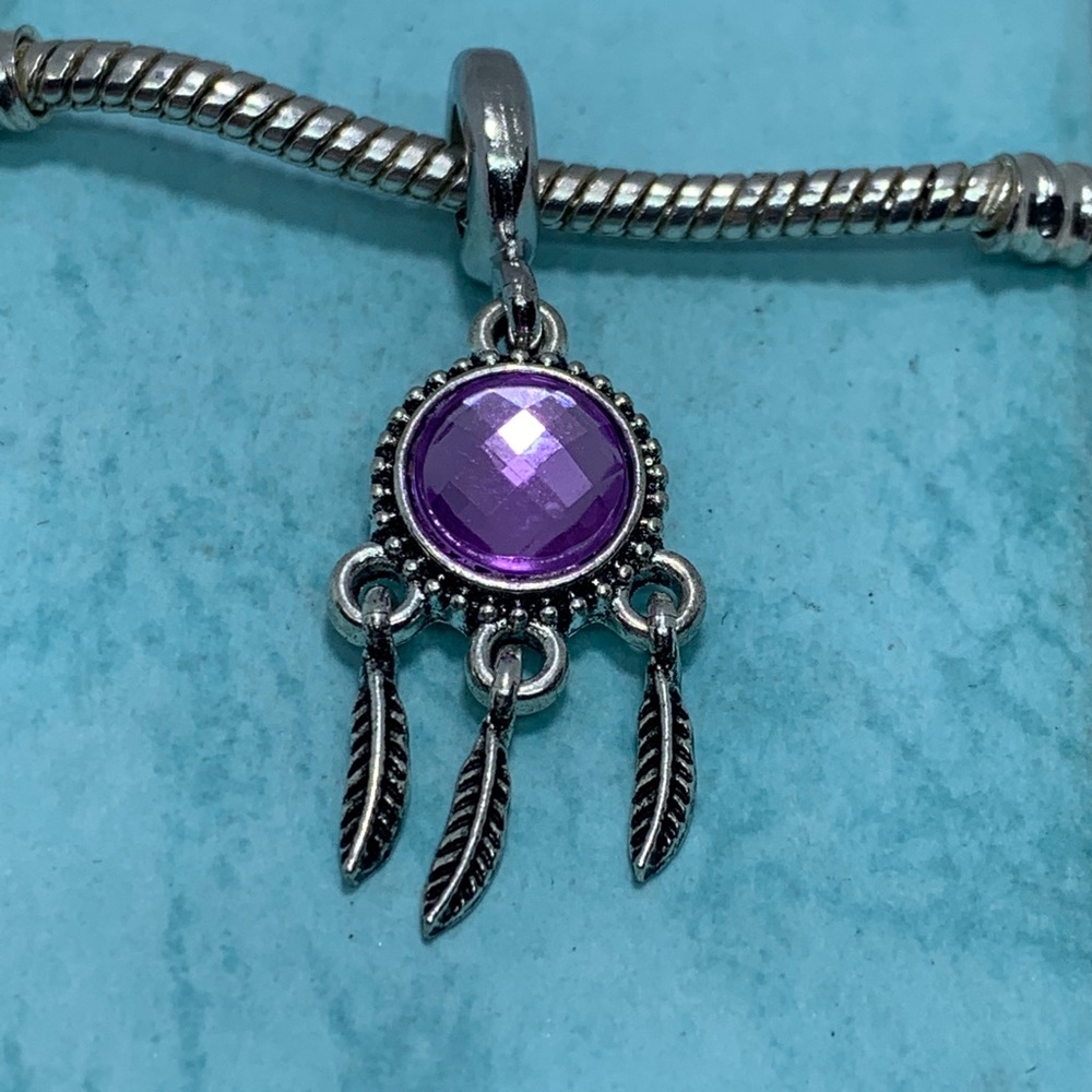 Purple amethyst February dream catcher charm